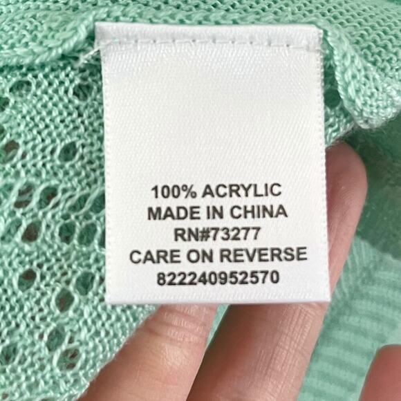 Elle Women's Cardigan Sweater XS Mix Stitch Flyaway Mint Green Open Elbow Sleeve - Picture 10 of 11